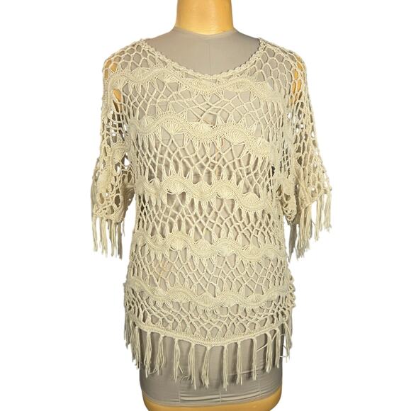 Chicos Womens Size 1 Medium Open Crochet Top Pullover Boho Hippie Festival - Picture 3 of 11